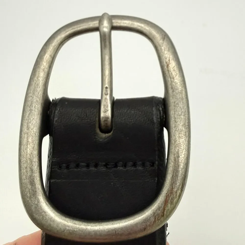 Duluth Trading Co Leather Belt Black Solid Brass Buckle Made in USA Workwear